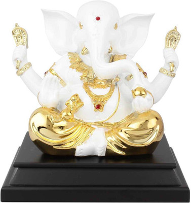 

StatueStudio White Gold Plated Ganpati Ganesha Corporate Wedding Diwali Décor Gift Statue 8" Decorative Showpiece - 20.32 cm(Polyresin, Gold)