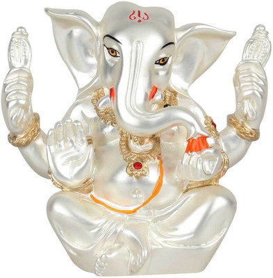 

StatueStudio Pure Silver Plated Ganesh Ganpati Décor Diwali Corporate Wedding Gift Pack Idol Decorative Showpiece - 8.89 cm(Polyresin, Gold)