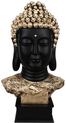 

StatueStudio Resin Craft Black Buddha Bust Wooden Base Décor Corporate Gift Statue 1.5 Feet Decorative Showpiece - 45.72 cm(Polyresin, Black)
