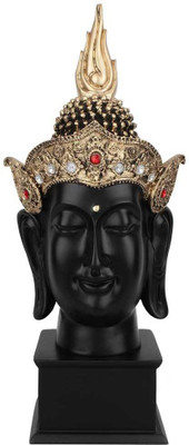

StatueStudio Polyresin Black Crowned Buddha Head Corporate Gift Décor Showpiece Idol 14" Decorative Showpiece - 35.56 cm(Polyresin, Black)