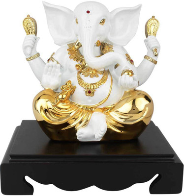 

StatueStudio White Gold Plated Ganpati Ganesha Corporate Wedding Diwali Décor Gift Statue 11" Decorative Showpiece - 27.94 cm(Polyresin, Gold)