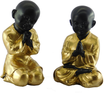 

Chave India Hand Joined & Hand Crossed Praying Baby Lord Gautam Buddha Statue Combo Decorative Showpiece - 18 cm(Polypropylene, Black, Gold)