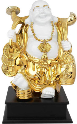

StatueStudio Polystone Resin Feng Shui Vastu Laughing Happy Buddha Décor Gift Statue Idol 10" Decorative Showpiece - 26.67 cm(Polyresin, Gold)