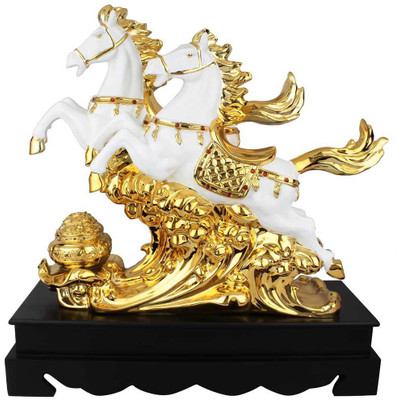 

StatueStudio White Gold Plated Resin Polystone Feng Shui Vastu Décor Gift Horse Showpiece 18" Decorative Showpiece - 45.72 cm(Polyresin, Gold)