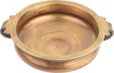 

StatueStudio South Indian Style Urli Rice Bowl Vessel Varpu Copper Finish Heavy Brass Sheet 10" Decorative Showpiece - 7.62 cm(Brass, Orange)