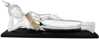 

StatueStudio Polystone Resin Reclining Sleeping White Silver Plated Buddha Décor Gift 2 Feet Decorative Showpiece - 22.86 cm(Polyresin, Silver)