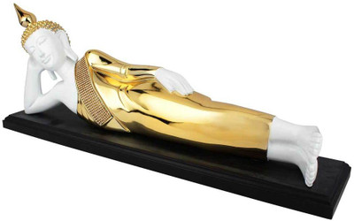 

StatueStudio Polystone Resin Reclining Sleeping White Gold Plated Buddha Décor Gift 2 Feet Decorative Showpiece - 22.86 cm(Polyresin, Gold)