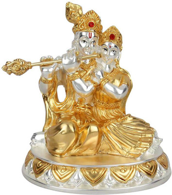 

StatueStudio Pure Gold Silver Plated Radha Krishna Décor Diwali Corporate Wedding Gift Pack Decorative Showpiece - 10.16 cm(Polyresin, Gold)