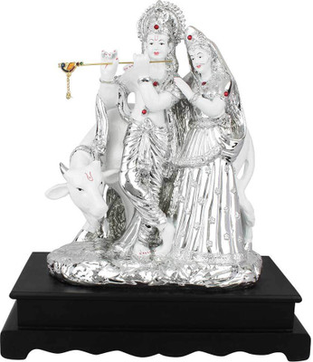 

StatueStudio White Silver Plated Standing Radha Krishna With Cow Décor Gift Resin Craft Idol Decorative Showpiece - 36.83 cm(Polyresin, Silver)