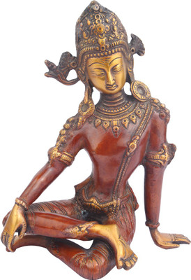 

StatueStudio Indian Brass Hindu Deity Lord Indra Dev Inder Rare Unique Décor Idol For Sale 10" Decorative Showpiece - 25.4 cm(Brass, Orange)