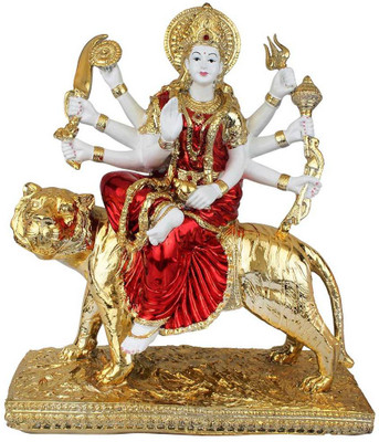 

StatueStudio Polystone Resin White Gold Plated Home Temple Décor Gift Durga Murti Statue 14" Decorative Showpiece - 36.83 cm(Polyresin, Gold)