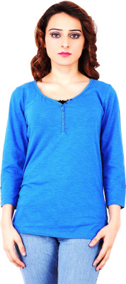 

Clo Clu Solid Women's V-neck Dark Blue T-Shirt, Royal blue