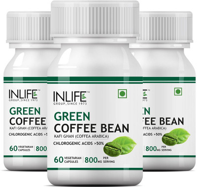 

Inlife Green Coffee Beans Extract 800MG 50% GCA (60 Veg. Capsules) Coffea Arabica Weight Supplement (3 pack)(60 No)