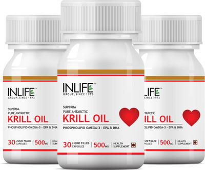 

Inlife Krill Oil Superba Phospholipid Omega 3 with Astaxanthin 500 mg - 30 Capsules (3 pack)(60 No)