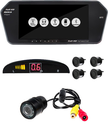 

Accedre 7 Inches Rear View Mirror Screen, Parking Sensor Black, 8 LED Night Vision Reverse Parking Camera Combo