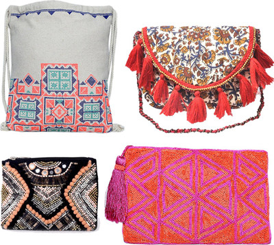 

Diwaah Handcrafted Embroidered Clutch, Backpack, Sling Bag & Pouch ( Pack of 4) Multipurpose Bag(Multicolor, 15 inch)