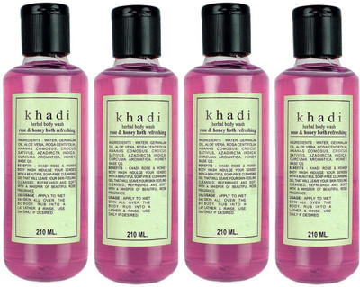 Flipkart - Khadi Herbal Rose & Honey Bath Refreshing Body -Pack of 4(840 ml, Pack of 4)