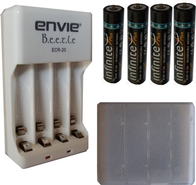 

ENVIE AAA 1100 mA Ni-mH Rechargeable 4Pcs.) + Case (1 Pc.) + ECR20 (1 Pc.) Camera Battery Charger(White, Black)