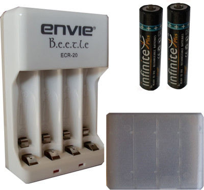 

ENVIE AAA 1100 mA Ni-mH Rechargeable (2 Pcs.) + Case (1 Pc.) + ECR20 (1 Pc.) Camera Battery Charger(White, Black)