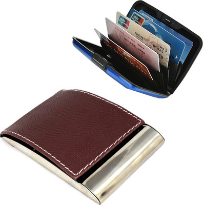 

Stealodeal |Combo of 2|Unisex Top Brown Leather Coated Steel With Blue Aluminium Bracket 15 Card Holder(Set of 2, Brown, Blue)