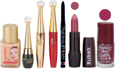 

Ramble Makup kit With Foundation,Eyeliner,Mascara,Sindoor,Jet Black Kajal,Lipstick and Nail Polish(Set of 7)