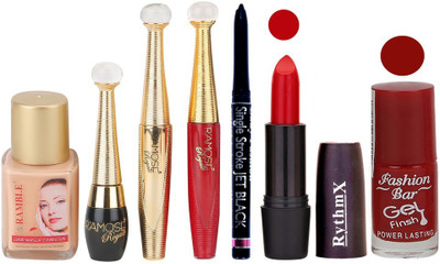 

Ramble Makup kit With Foundation,Eyeliner,Mascara,Sindoor,Jet Black Kajal,Lipstick and Nail Polish(Set of 7)