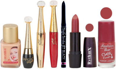 

Ramble Makup kit With Foundation,Eyeliner,Mascara,Sindoor,Jet Black Kajal,Lipstick and Nail Polish(Set of 7)