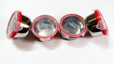 

Nonu Containers - 350 ml Steel Grocery Container(Pack of 4, Red)