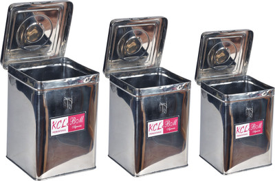 

KCL Kunj Square Box Set of 3 - 10000 ml, 6000 ml, 3000 ml Steel Grocery Container(Pack of 3, Silver)