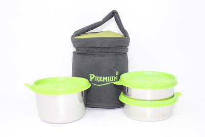 

Premium Lunch Pack with 3 Container - Stainless Steel Cookware Set(Stainless Steel, 2 - Piece), Silver