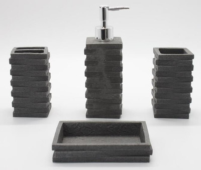 

EZ Life EZ Life Premium 4 Pcs Bath Set-Grey Stoneware-Zippy-Soap Dispenser,Soap Tray,2 Holders Stoneware Bathroom Set(Pack of 4)