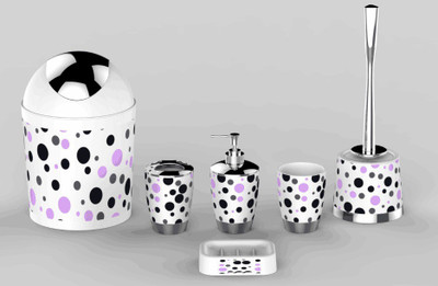 

EZ Life EZ Life 6 Pcs Bath Set- Purple Dots - Plastic-Bin,Toilet Brush,Soap Dispenser,Soap Tray,2 Holders Plastic Bathroom Set(Pack of 6)