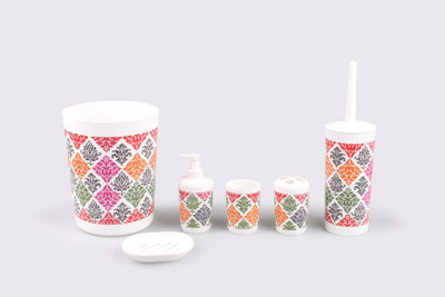 

EZ Life EZ Life 6 Pcs Bath Set-Vintage Motif - Plastic - Bin,Toilet Brush,Soap Dispenser,Soap Tray,2 Holders Plastic Bathroom Set(Pack of 6)