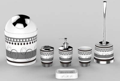 

EZ Life EZ Life 6 Pcs Bath Set- Black & White Dots - Plastic-Bin,Toilet Brush,Soap Dispenser,Soap Tray,2 Holders Plastic Bathroom Set(Pack of 6)