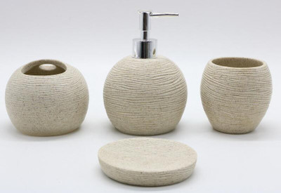 

EZ Life EZ Life Premium 4 Pcs Bath Set - Cream Stoneware - All Round - Soap Dispenser,Soap Tray,2 Holders Stoneware Bathroom Set(Pack of 4)