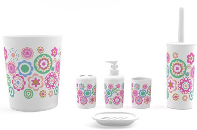 

EZ Life EZ Life 6 Pcs Bath Set-Multi Flowers-Plastic-Bin,Toilet Brush,Soap Dispenser,Soap Tray,2 Holders Plastic Bathroom Set(Pack of 6)