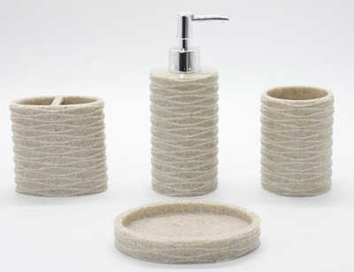 

EZ Life EZ Life Premium 4 Pcs Bath Set-Cream Stoneware-Entangle-Soap Dispenser,Soap Tray,2 Holders Stoneware Bathroom Set(Pack of 4)