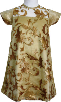 

ShuSamSmith Girls Midi/Knee Length Party Dress(Gold, Cap Sleeve, Honey gold