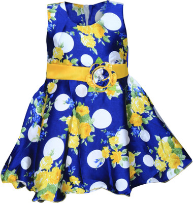 

mkb Girls Midi/Knee Length Casual Dress(Yellow, Sleeveless