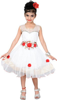 

P.R. Creation Girls Mini/Short Party Dress(White, Sleeveless