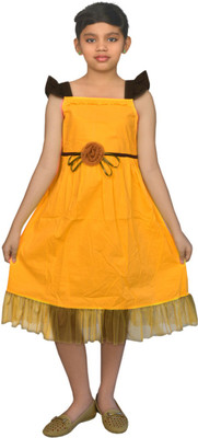 

Ssmitn Girls Midi/Knee Length Casual Dress(Yellow, Sleeveless