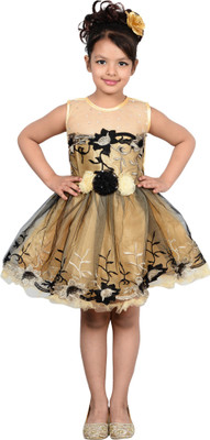 

P.R. Creation Girls Mini/Short Party Dress(Multicolor, Sleeveless, Cream