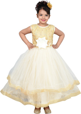 

P.R. Creation Girls Maxi/Full Length Party Dress(Yellow, Sleeveless, Cream