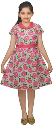 

Ssmitn Girls Midi/Knee Length Casual Dress(Pink, Half Sleeve