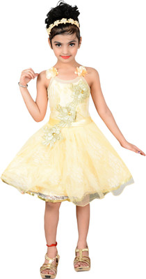 

P.R. Creation Girls Mini/Short Party Dress(Yellow, Sleeveless