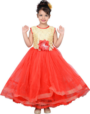 

P.R. Creation Girls Maxi/Full Length Party Dress(Red, Sleeveless