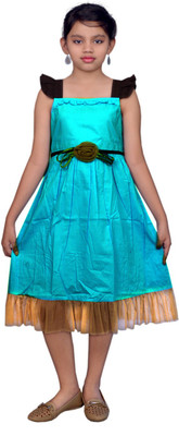 

Ssmitn Girls Midi/Knee Length Casual Dress(Blue, Sleeveless