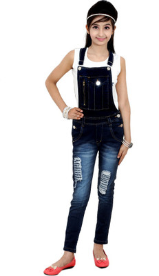 Sunday Casual Dungaree For Girls Casual Solid Cotton Lycra Blend(Blue, Pack of 1, Dark blue