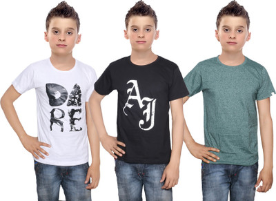 

IndiWeaves Boys Printed Cotton T Shirt(Multicolor, Pack of 3, Black;green;white