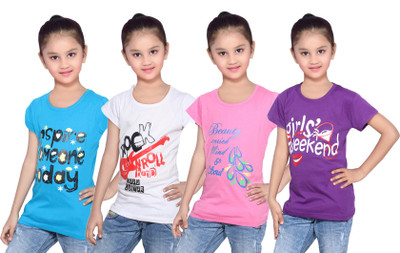 

IndiWeaves Girls Printed Cotton T Shirt(Multicolor, Pack of 4, Blue;pink;purple;white